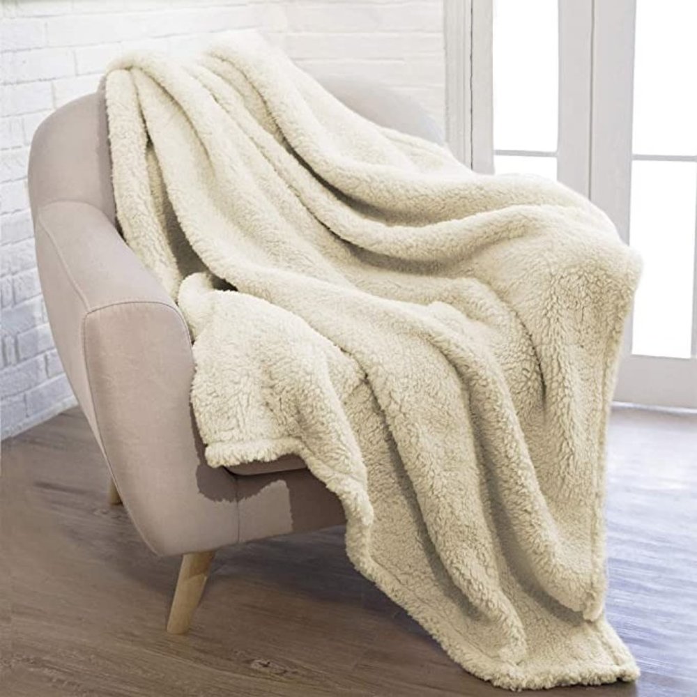 Super Soft Throw Blanket, Ivory/Beige 50x60 in., New in Packaging